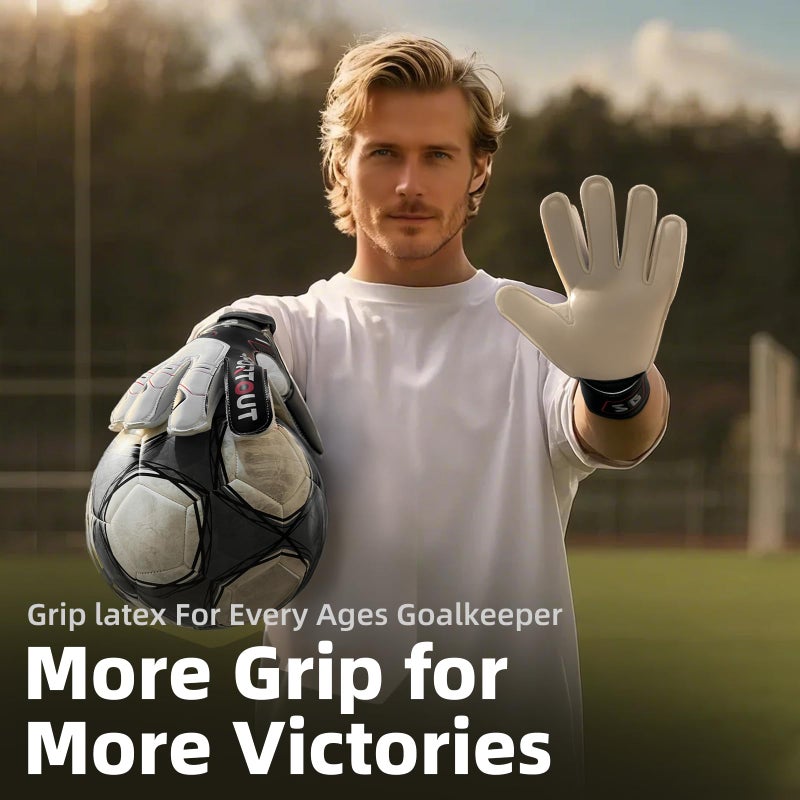 Sportout قفازات حارس مرمى للشباب والبالغين من سبورت آوت، قبضة قوية لأصعب التصديات، مع دعامات أصابع لتوفير حماية رائعة لمنع الإصابات، 3 ألوان (أسود، 7) - Image 3